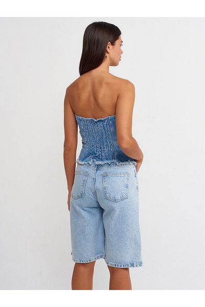 Dilvin 70888 Jean cu fantă laterală Bermuda-Albastru