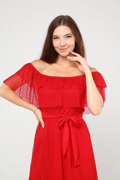 Azra Style Rochie de damă cu guler roșu din tul
