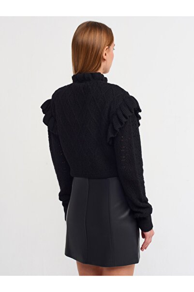 Dilvin 80722 Dikiş Detaylı Suni Deri Mini Etek-siyah