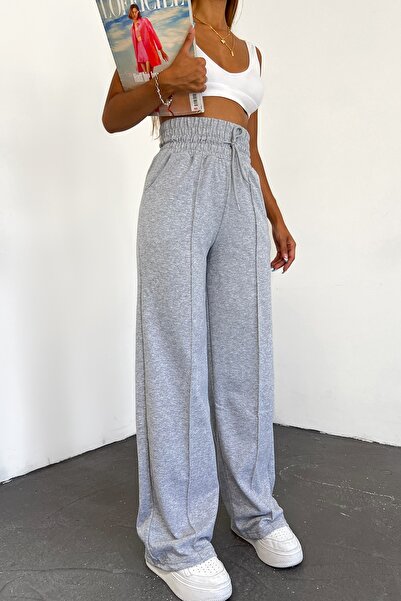 Sun Victoria Kadın Gri Ekstra Yüksek Bel Çımalı Bol Paça Eşofman Altı