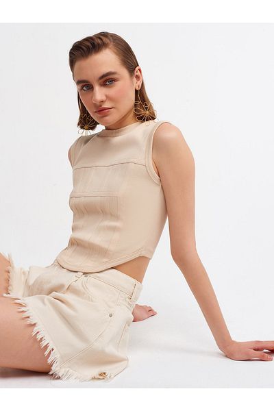 Dilvin 20625 Crop Top-μπεζ