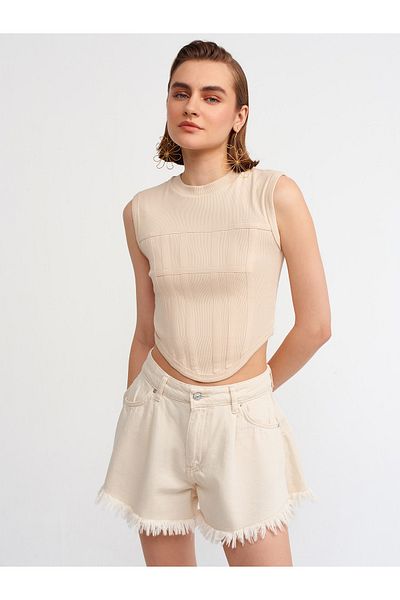 Dilvin 20625 Crop Top-μπεζ