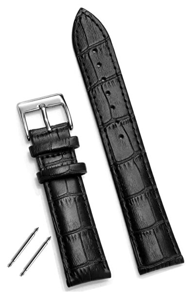 onlinekordon Fossil 24mm Saat Uyumlu Siyah Renk Croco Baskılı Deri Saat Kordo...