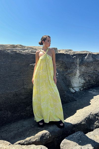 Seda Yalçın Atelier Yellow Cross Collar Loose Midi Dress