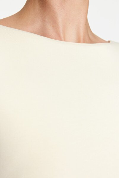 Trendyol Collection Kamenná bavlna Strečový člun s výstřihem Pružná pletená halenka TWOAW24BZ00166