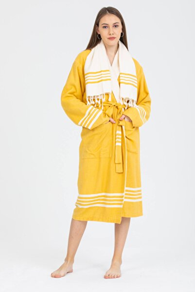 PESHCE رداء حمام للجنسين مع منشفة على الأرض باللون الأصفر