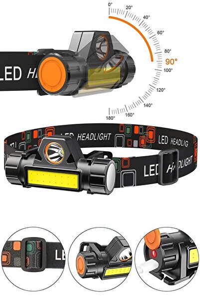 Telvesse Kafa Lambası LED Şarjlı Su Geçirmez Darbeye Dayanıklı Kamp İş Kafa F...