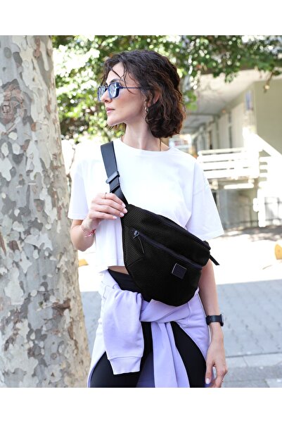 POWBAG Siyah File Büyük Boy Ayarlanabilir Çapraz Askılı Bel Ve Omuz Çantası M...