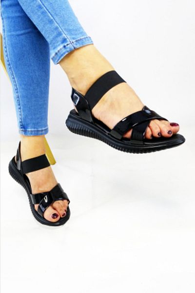 LETAO Sandale negre elastice pentru femei, ușor de purtat