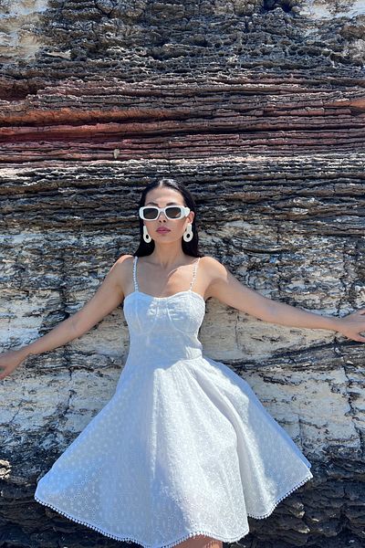 Seda Yalçın Atelier White Strap Scallop Mini Dress