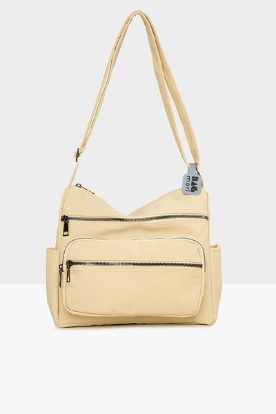 Bagmori Cream Women's Satin Casual Bag with Pockets and Multiple Zippers M000008083