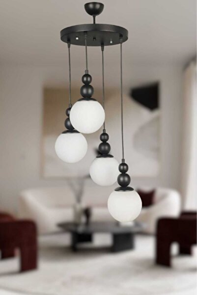 BSA LIGHTING BİLLUR 4'LÜ SİYAH SARKIT MODERN AVİZE (BEYAZ CAMLI)