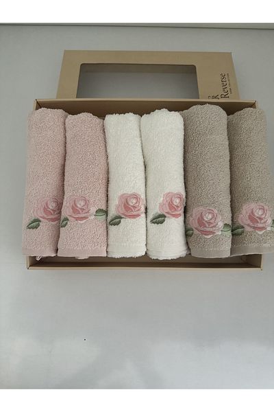 aky home style Комплект кърпи от 6 части, памучни, бродирани с роза, 50x90