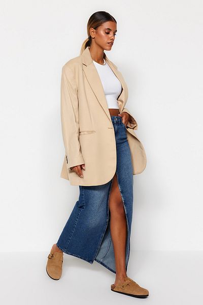 Trendyol Collection Kék Több állítható hasított maxi farmerszoknya TWOAW24ET00058