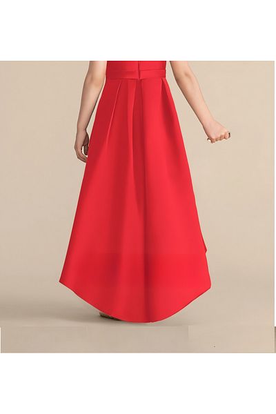 nsmkidslife Children's Red Color Asymmetrical Skirt Detailed Simple Stylish Satin Ball Gown Birthday party Dress