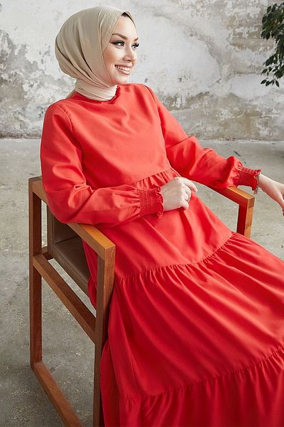 InStyle Μονόστρωμα Λεπτομερές Casual Φόρεμα - Κόκκινο