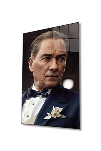 Rosyvien Yapay Zeka Mustafa Kemal Atatürk Portresi Cam Tablo, Ev Ofis Okul Duvar Dekoru, Hediyelik Temperli