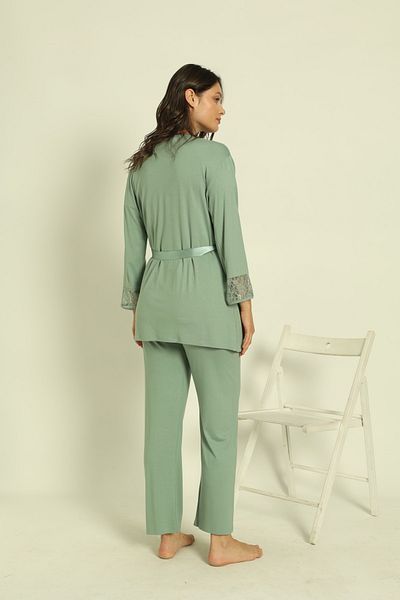 Miss Dünya Lissa Set de pijamale pentru gravidă și pentru gravidă, halat verde cu mânecă scurtă