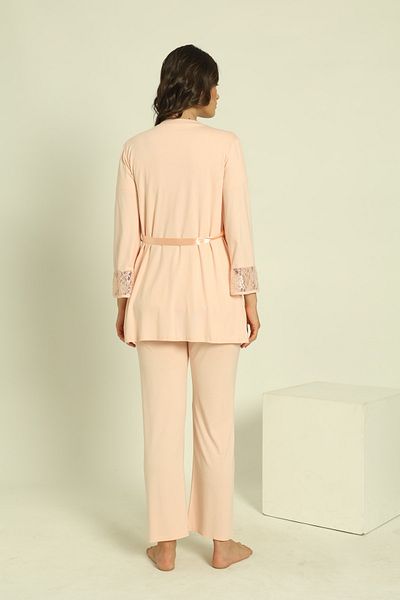 Miss Dünya Lissa Salmon Short Sleeve Maternity and Pregnant Pajamas Set with Dressing Gown
