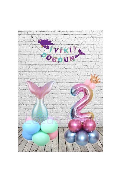 LOTUS PARTY Σετ πάρτι με θέμα γοργόνα 2 ετών Mermaid Tail Foil Balloon Figure Foil Balloon Mermaid Banner