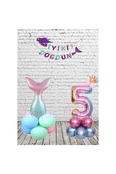 LOTUS PARTY Σετ πάρτι με θέμα τη γοργόνα 8 ετών Mermaid Tail Foil Balloon Figure Foil Balloon Mermaid Banner