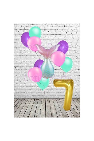 LOTUS PARTY Σετ πάρτι με θέμα γοργόνα 7 ετών Mermaid Tail Foil Balloon Figure Foil Balloon 12 τμχ Μπαλόνια