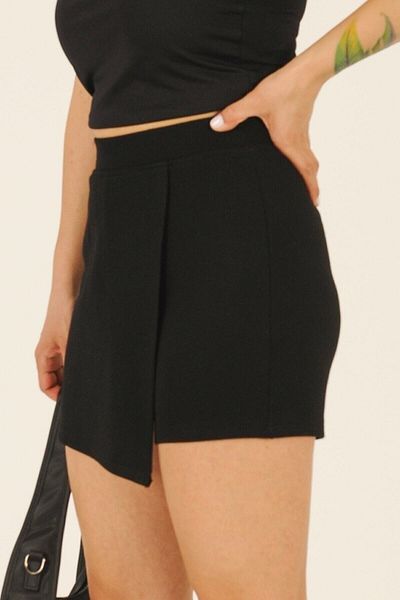 TrendNera Women's Black Capped Shorts Skirt