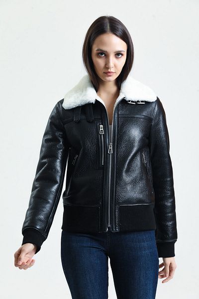 By Marki Marki Black Genuine Fur Coat, Fur Inside, White Fur, Women's Double Breasted Lux Jacket -110022