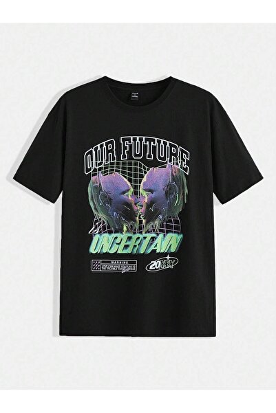 Jose Clothing تي شيرت أسود مطبوع بأكمام قصيرة للجنسين