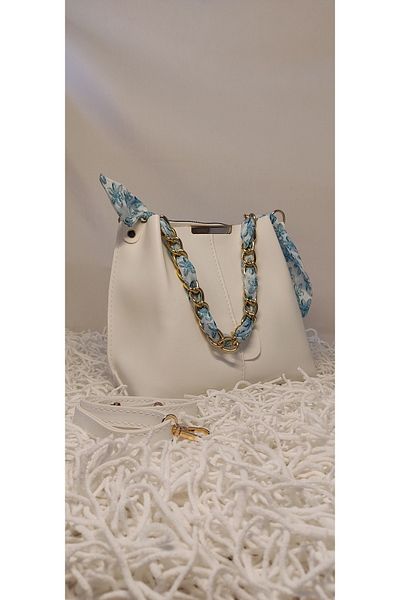 Z&HA Accessory Geanta de dama din piele moale - cu esarfa, accesorii lant, 3 compartimente, pentru brat si umar