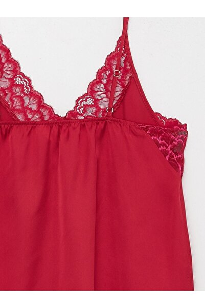 LC Waikiki Damen-Pyjama-Set aus Satin mit V-Ausschnitt, Spitzendetail und Riemchen