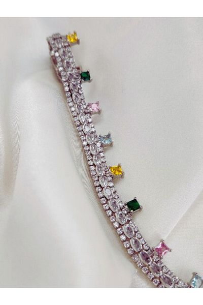 Eva Takı Zircon Colored Stone Handcuff Bracelet