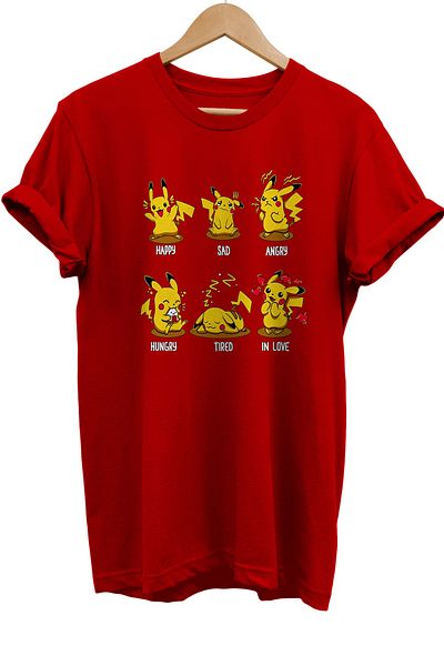 remonz Pikachu Emotion Situations Τυπωμένο 100% βαμβακερό μπλουζάκι Basic T-shirt κανονικού μεγέθους