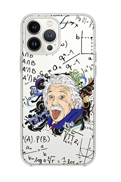 mooodcase iPhone 14 Pro Einstein In Formula Desenli Premium Şeffaf Silikon Kılıf