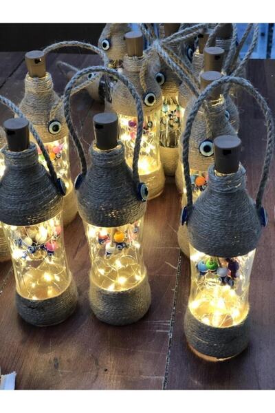 Genel Markalar İçi Boncuklu Ledli Cam Şişe Masa Üstü Süsü Biblo Ledli Biblo