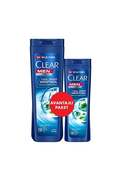 Clear Cool Sport Menthol Shampoo - Refreshing Menthol Effect, Effective Against Dandruff, 350 ml + 180 ml