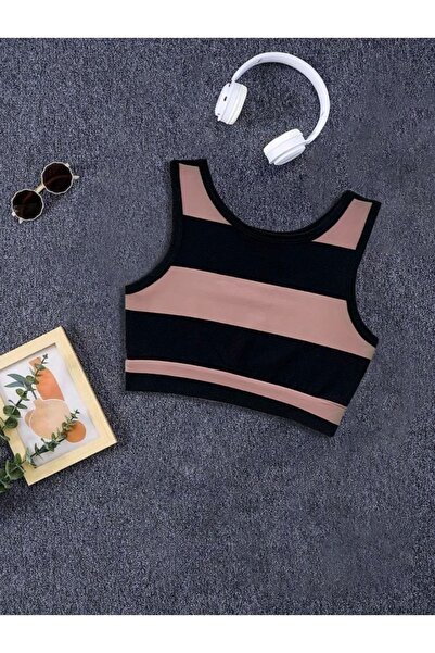 Keywest Детска къса блуза с райета и шарки в розово-черно