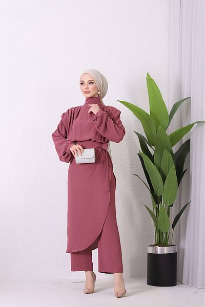 Neşeli Butik women's imported cloth skirt islamic jumpsuit SMS011 - Dried Rose