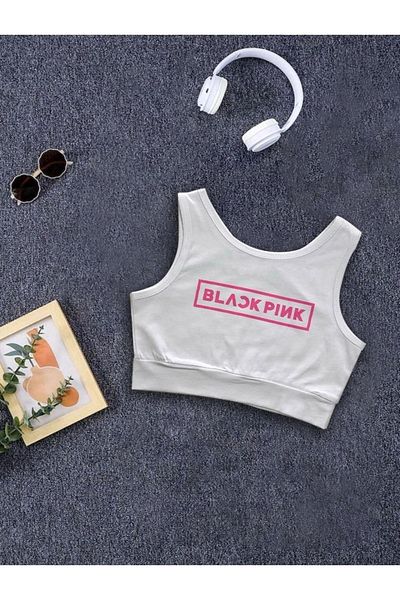 Keywest BlackPink εμπριμέ λευκό χρώμα Κοριτσίστικη μπλούζα Crop