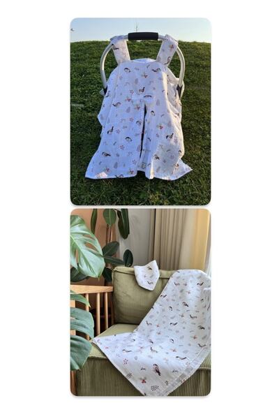 runbaby Oeko-tex Sertifikalı Pamuk Bebek 3lü Kuş Müslin Seti ((PUSET ÖRTÜSÜ 100X120 MÜSLİN ÖRTÜ FULAR)