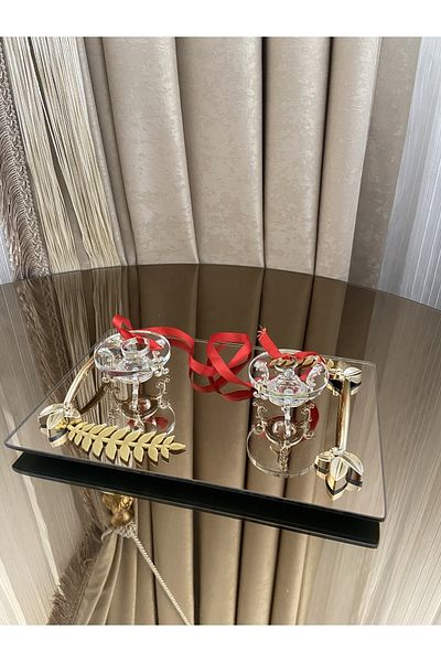 Housess Δίσκος χέννας με υπόσχεση αρραβώνων με λεπτομέρεια διακοσμητικός ορθογώνιος δίσκος και 2 γυάλινα δαχτυλίδια