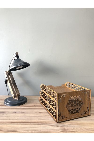 LandiWork Wooden 3 Tier Document Rack, Wooden Walnut Honeycomb File Rack, Layered Document Rack, A4 File Rack