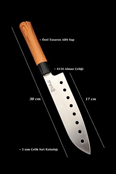 SürLaz Şef Bıçağı Oluklu Şef Bıçak 17 Cm Pro Sap Paslanmaz Çelik Kişiye Özel Şef Bıçağı