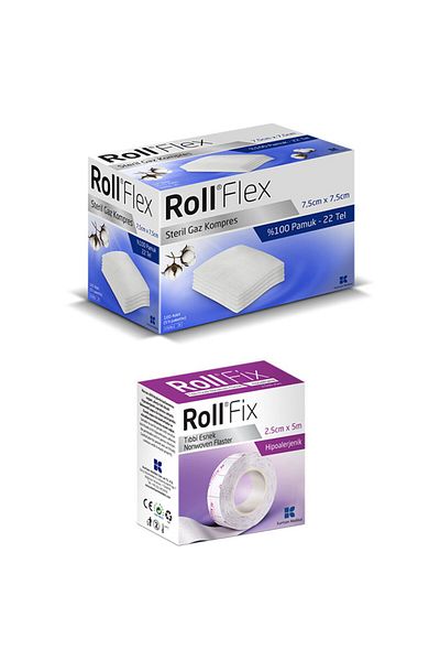 Roll FlEx STerile Gas Compress - 7.5cm x 7.5cm 100pcs FlExible Medical Flaster + 2.5cm x 5m