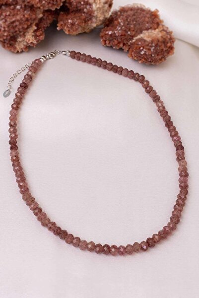 Dünya Doğal Taş Çilek Kuvars Taşı Kolye ( 925 Ayar Gümüş Aparatlı )