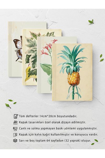 Postifull مجموعة دفاتر ملاحظات كلاسيكية - 4 قطع دفتر ملاحظات - مفكرة - 14 سم * 20 سم - 64 صفحة