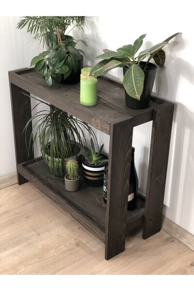 O&A WOOD 2 Katlı Doğal Ahşap Çiçeklik, Ceviz Masif Saksı Standı