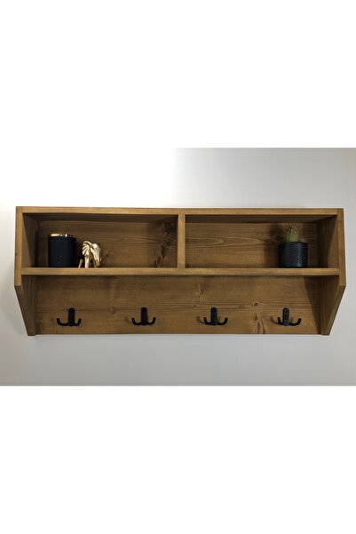O&A WOOD Doğal Ahşap Vestiyer, Dekoratif 4 Askılı Portmanto, Raflı 2 Bölmeli ...
