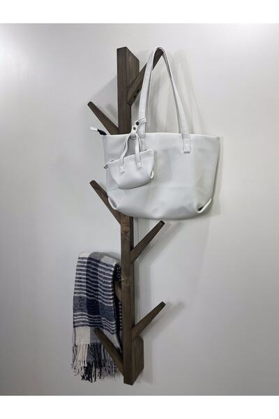 O&A WOOD Doğal Ahşap Vestiyer, Dekoratif 8 Askılı Portmanto, Vintage Elbise A...