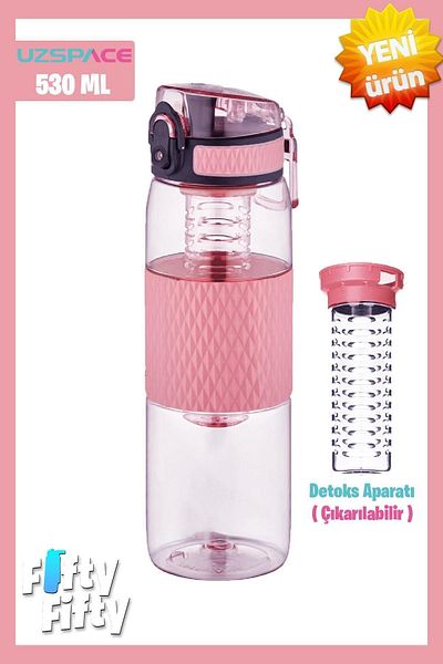 Uzspace 530ml Silicone Body Tritan Water Bottle with Detox Apparatus Glow Pink